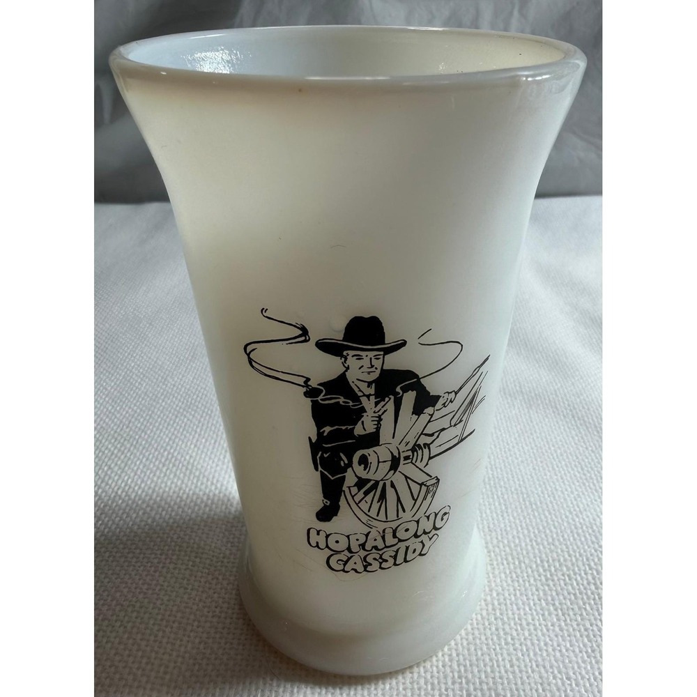 Vintage Hopalong Cassidy Milk Glass Tumbler Hoppy Dinner Milk Cowboy Cup White